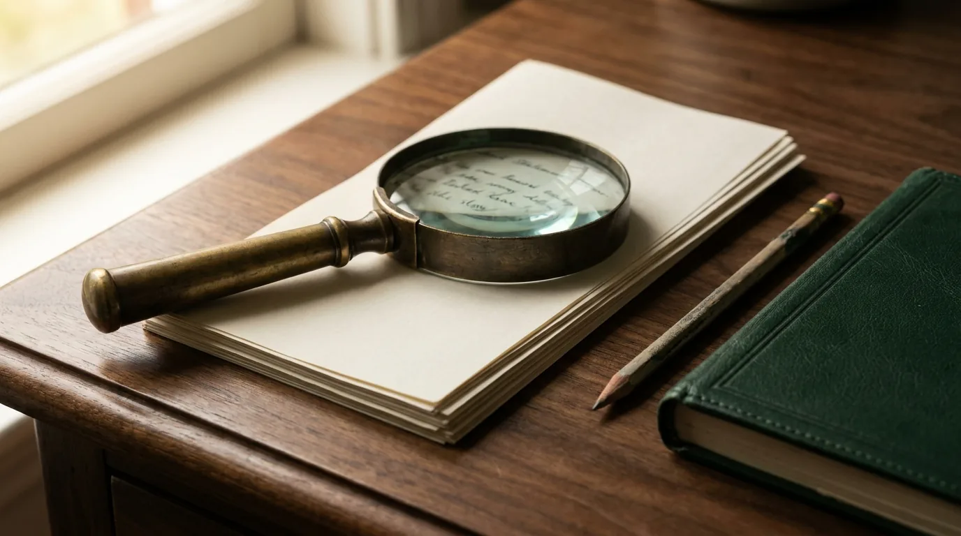 A brass magnifying glass on a stack of bank statements