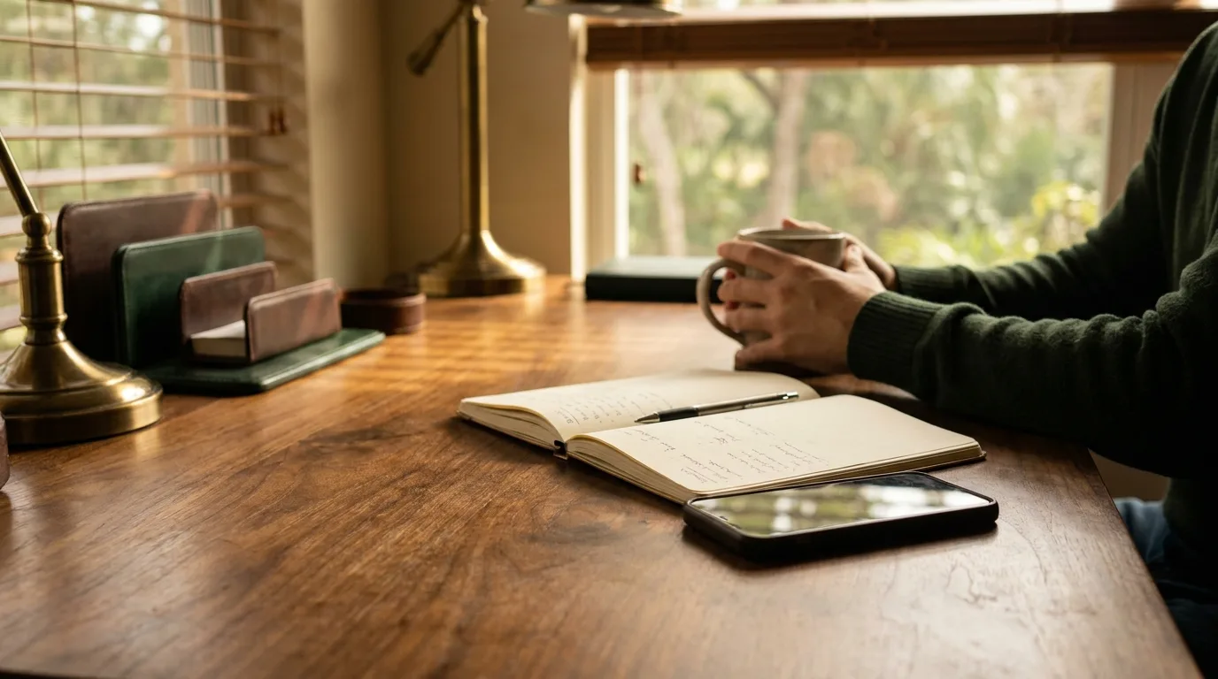 Phone on a desk beside a notebook titled 'calls to make' with a list of customer names and amounts