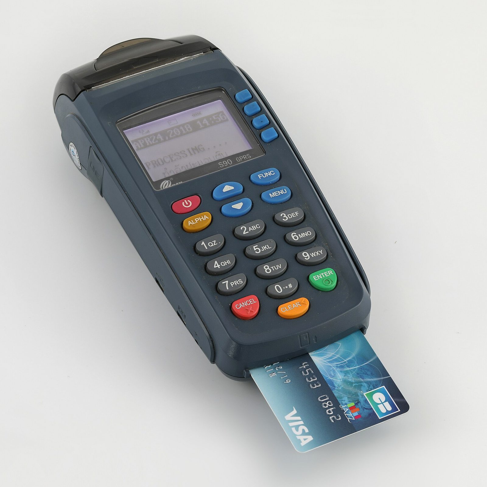 A card payment terminal with a credit card inserted