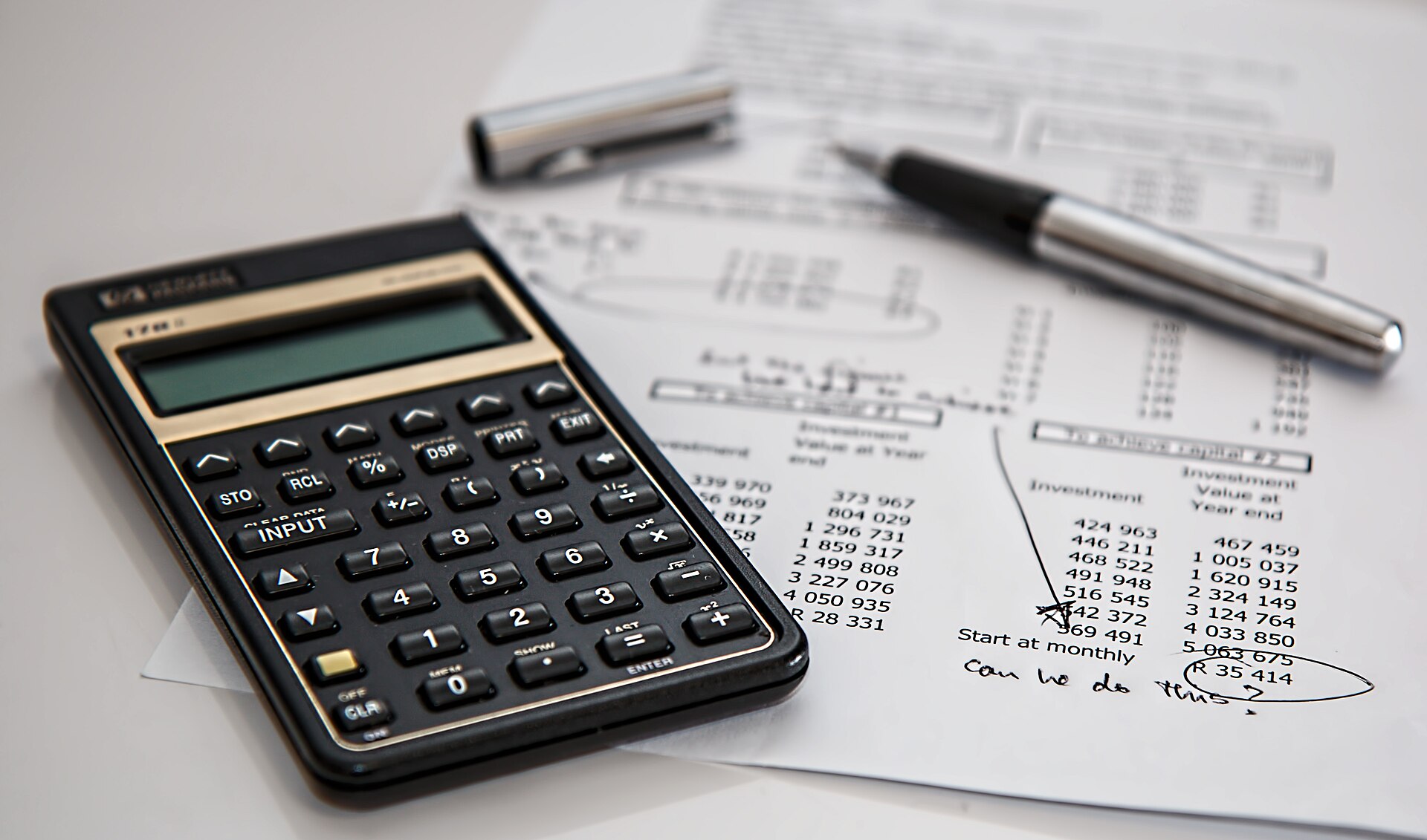 A calculator on a working desk