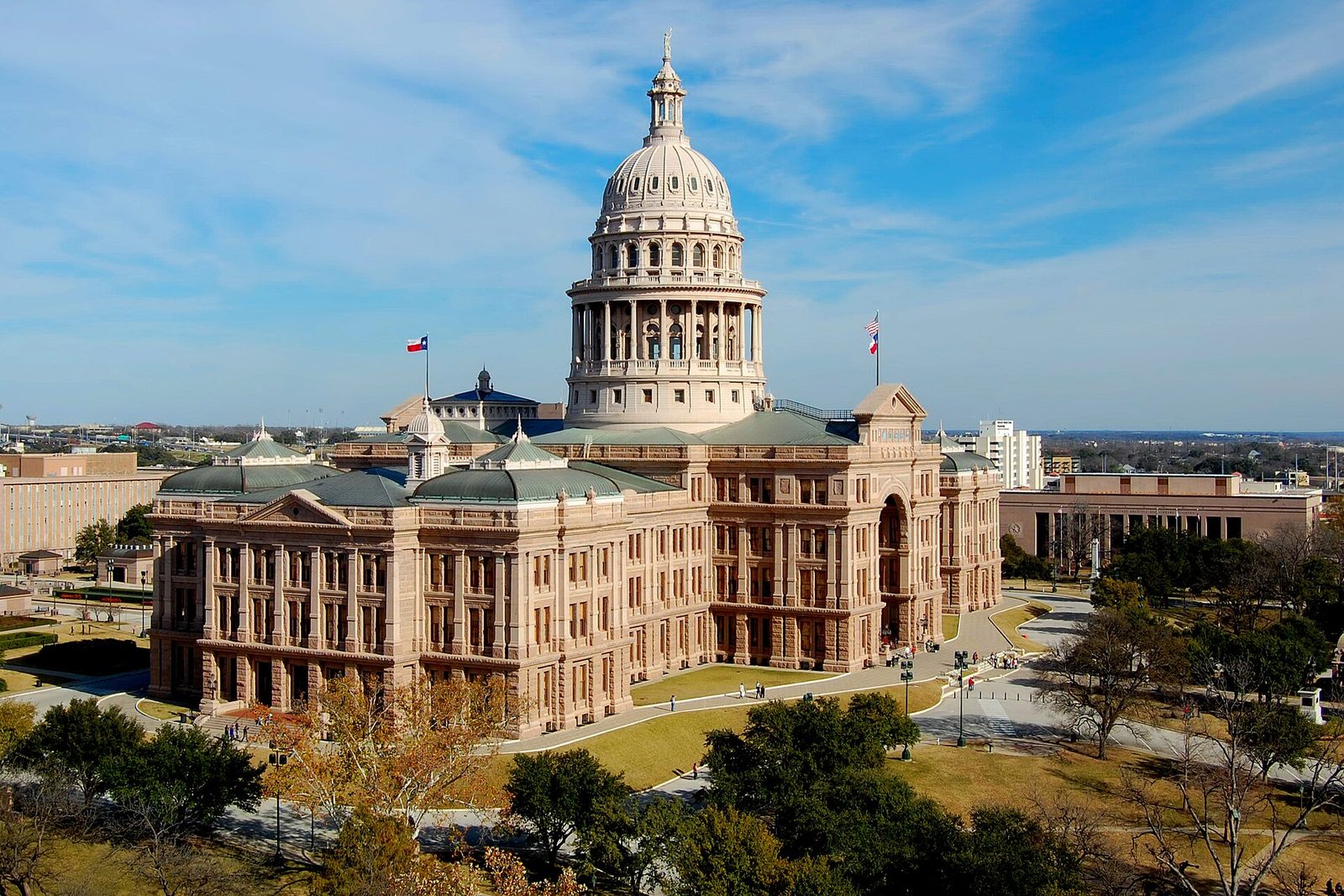 The Texas State Capitol in Austin under a blue sky